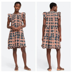 Sea New York Leigh Tunic Midi Dress‎ Women's M Flutter Sleeve Shift Ruffle Hem